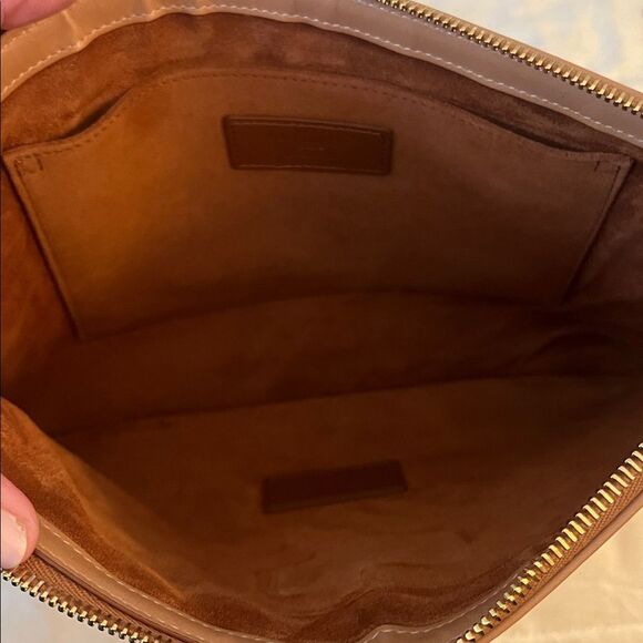 YSL Saint Laurent Rive Gauche Leather Wristlet Pouch - Camel - Picture 14 of 16